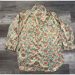 Vintage Victorias Secret Nightgown Gold Label‎ Large Flower Shirt Button Up